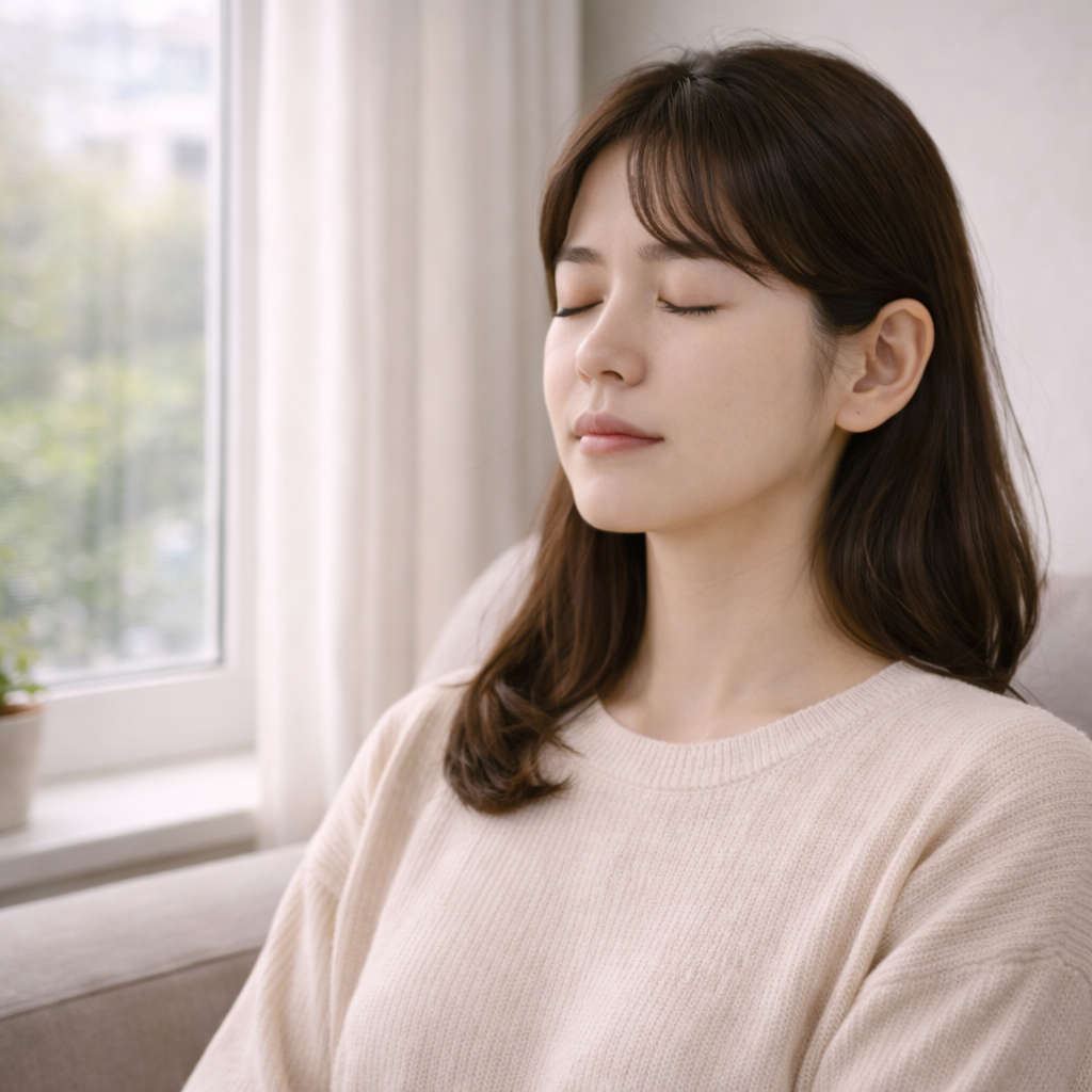 코막힘이 있을 때 천천히 호흡을 고르며 안정하는 모습