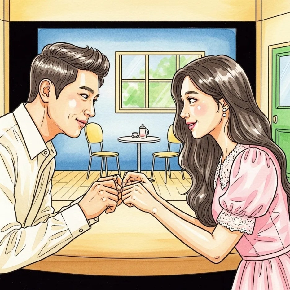 무대 위에서 펼쳐지는 로맨틱한 연기 장면