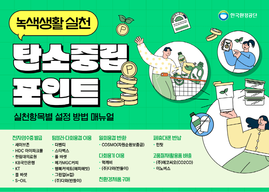 탄소중립실천포인트 매뉴얼에 소개된 참여 브랜드 리스트. 참여 브랜드는 아래 본문에서 설명된다.