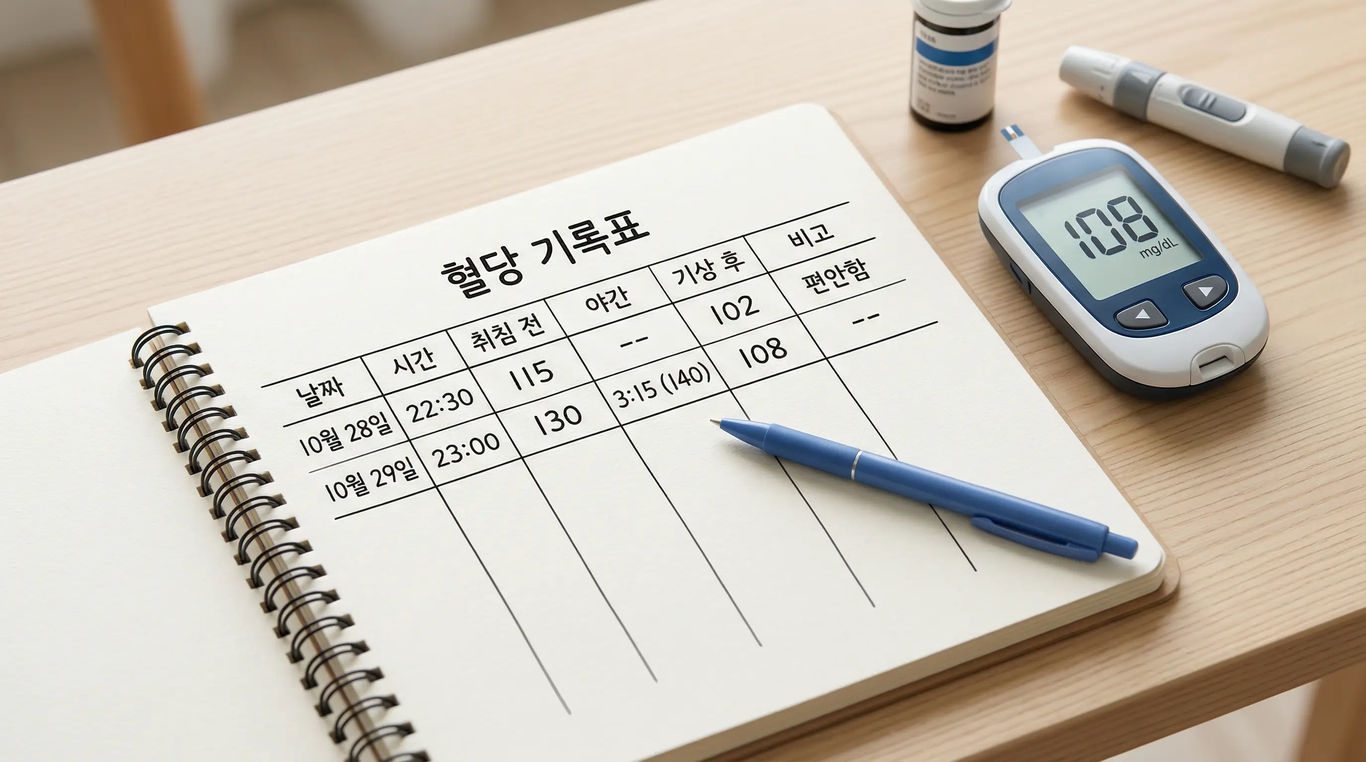 밤사이 혈당 기록 습관을 설명하는 이미지