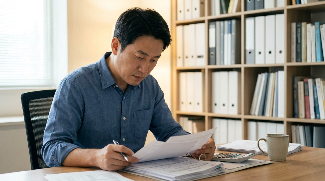 서류 확인하는 40대 직장인 남성