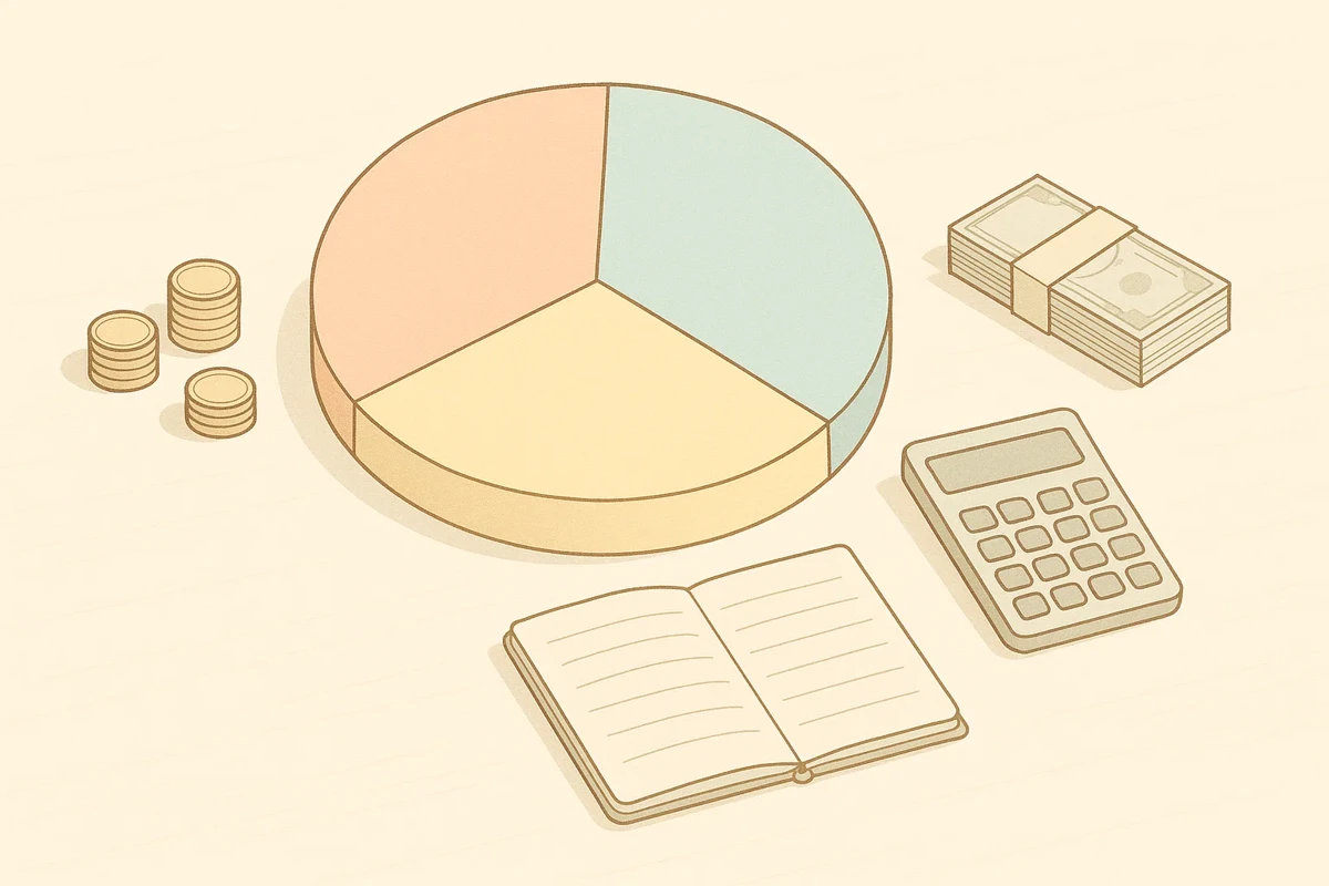 예산 분배 원형 차트와 돈 계산 도구들