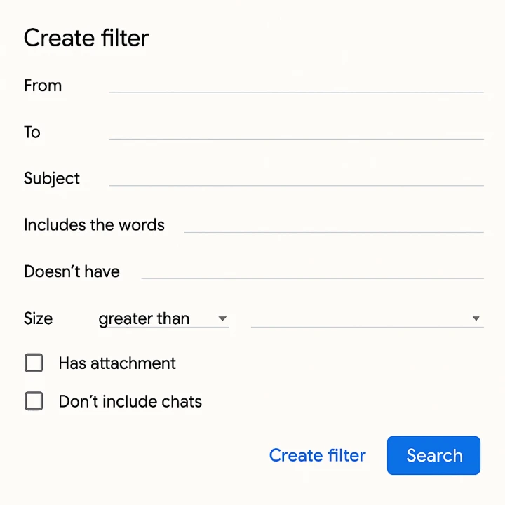 Gmail 필터 설정 화면