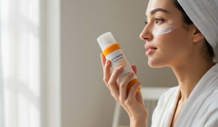 선크림 바르는 여성의 모습