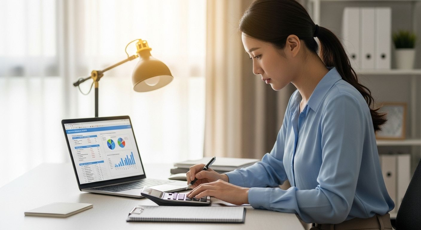 실업급여를 계산라고 있는 여성