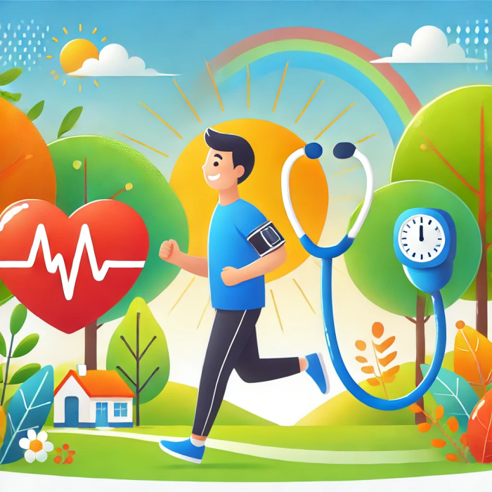 고혈압 예방을 위해 공원에서 조깅하는 건강한 사람의 모습.