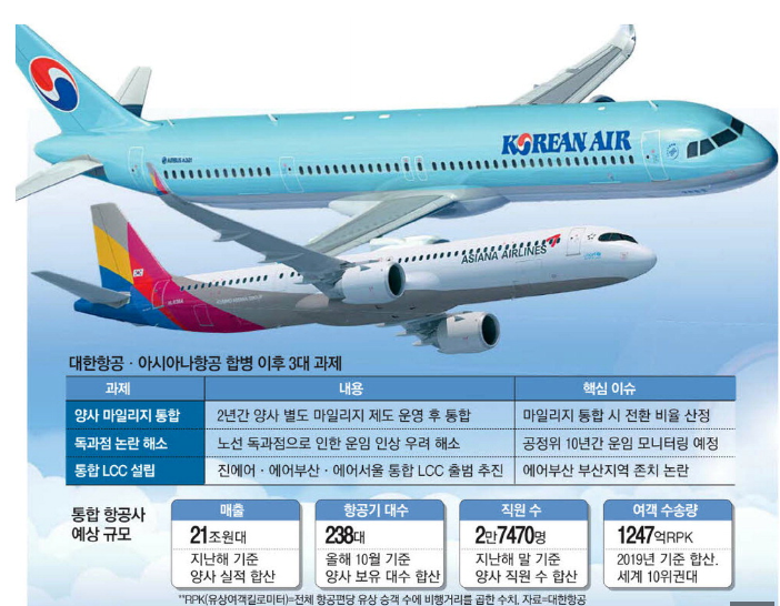 대한항공 아시아나 통합 과제