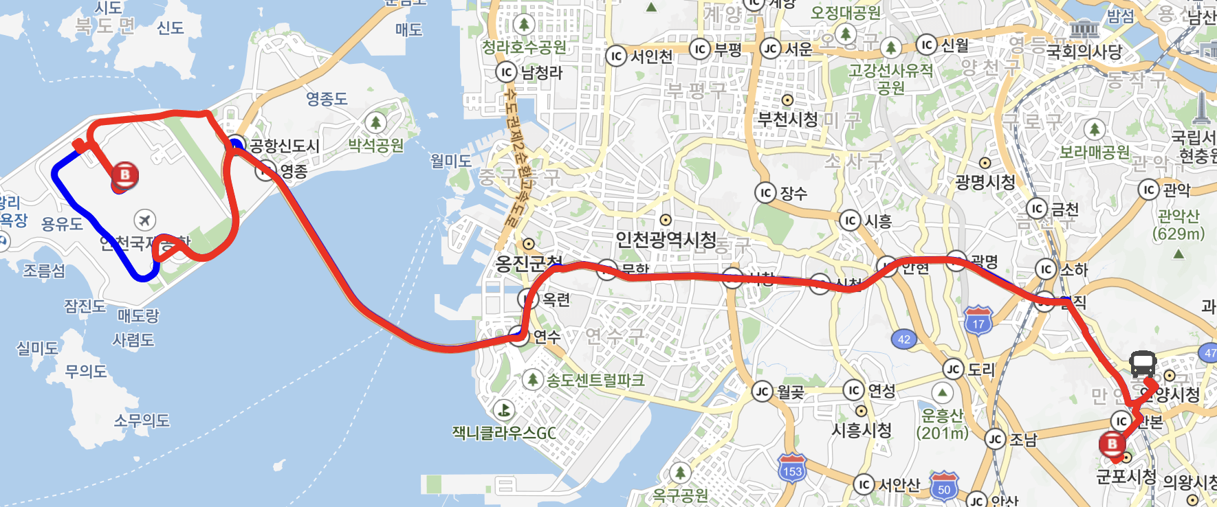 인천공항 4200-1 버스 운행지도