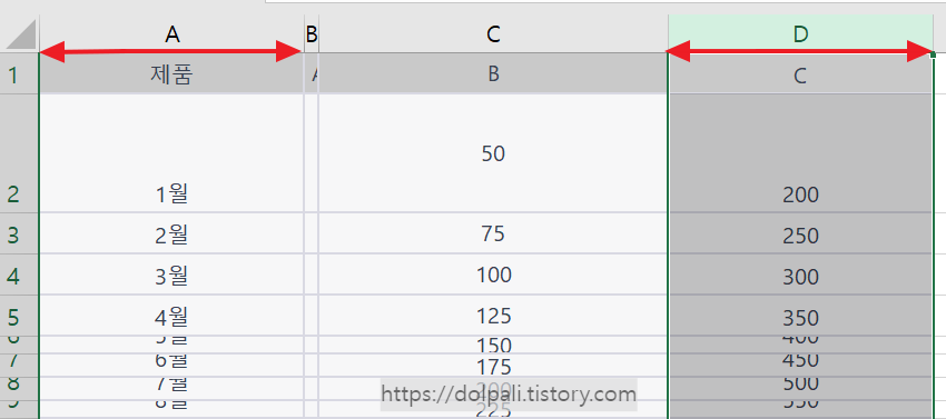 서식 복사를 이용하여 셀 너비 맞추기 - 완성