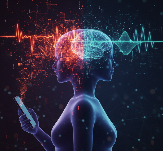 디지털 해독과 뇌 건강의 균형을 상징하는 이미지