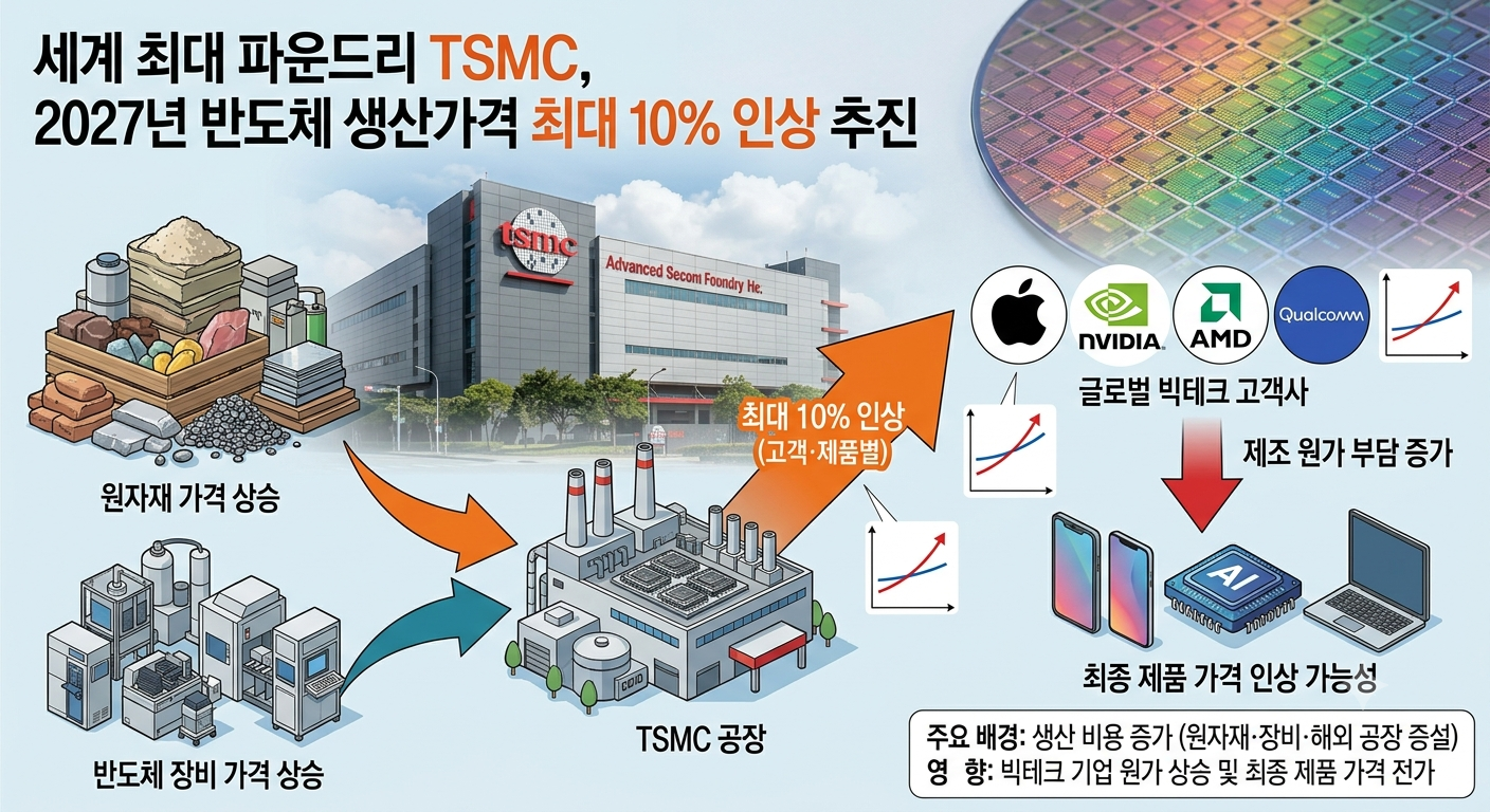 TSMC가 반도체 위탁생산 단가를 최대 10% 올리는 방안을 추진한다.
