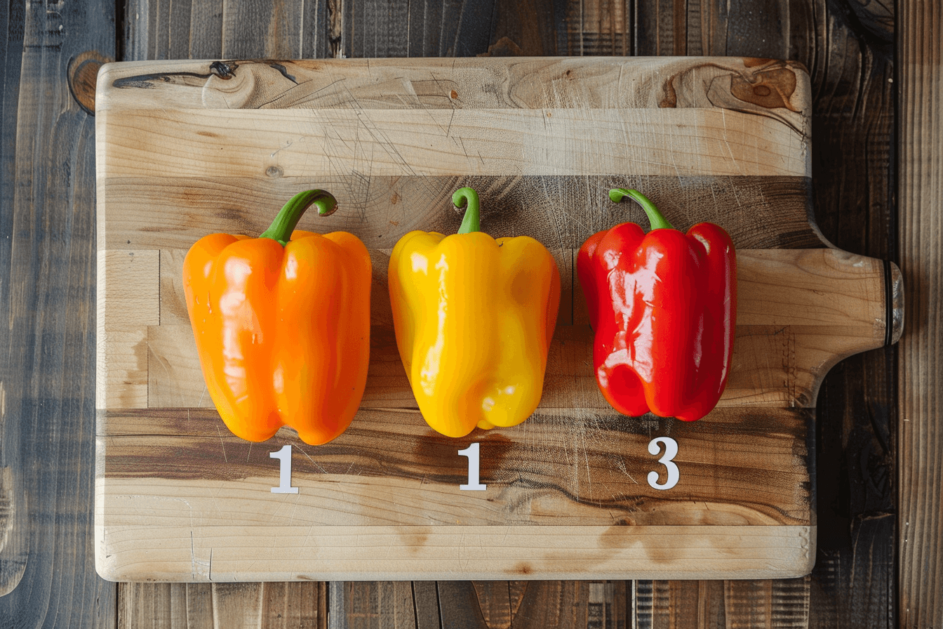 도마-위에-올려진-3개의-파프리카-이미지