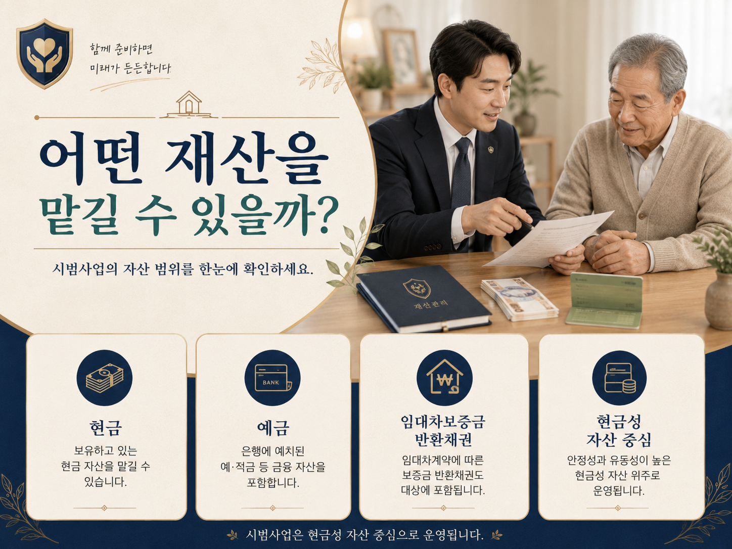 치매안심 재산관리서비스 관리 가능한 재산 현금 예금 임대차보증금 반환채권 현금성 자산 안내