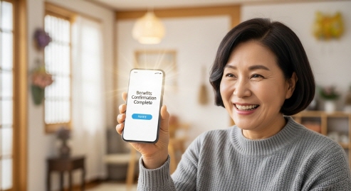 &lsquo;혜택 확인 완료&rsquo; 화면을 보는 장면