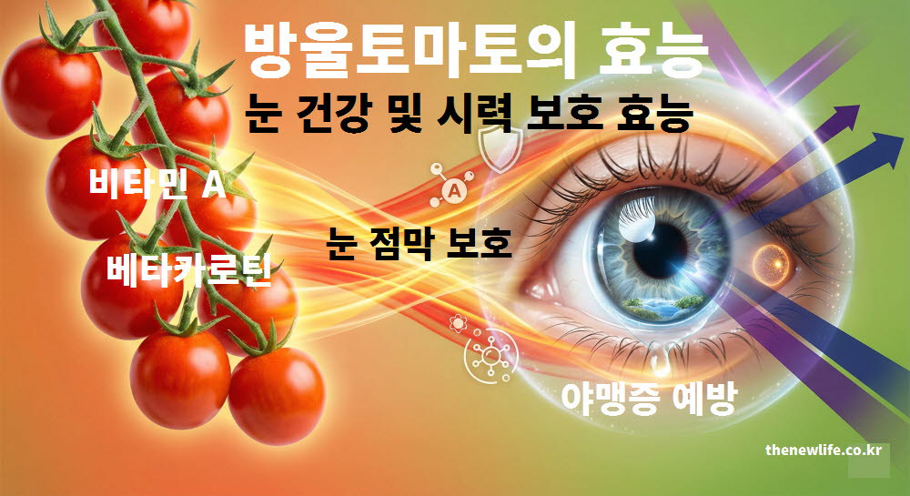 방울토마토 효능의 눈 건강 효과와 시력 보호 메커니즘을 표현한 이미지