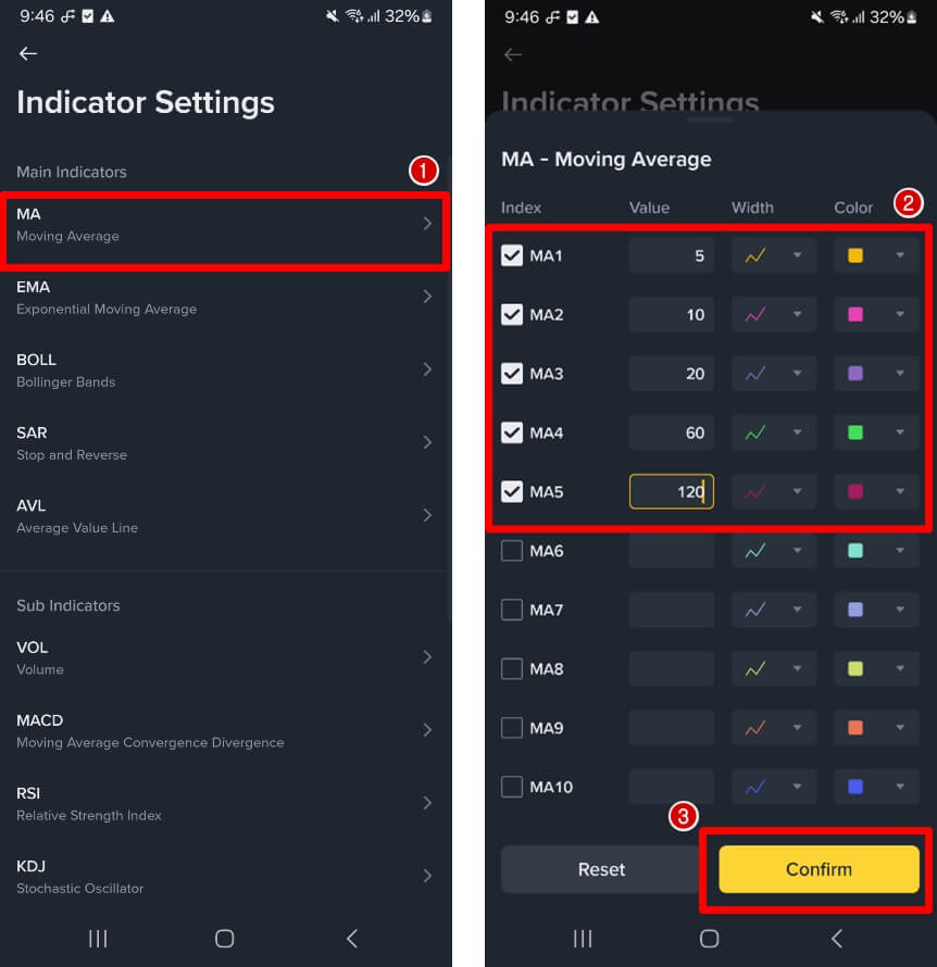 이동평균선 세팅하는 과정