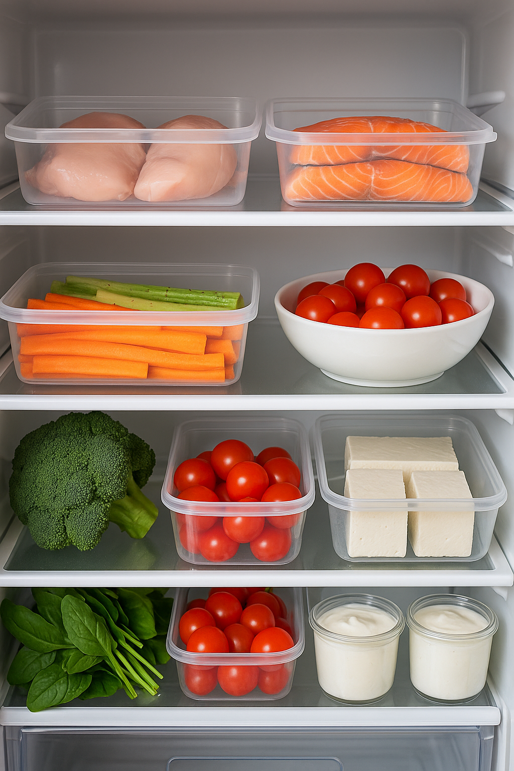 깔끔하게 정리된 다이어트용 냉장고 내부 사진
