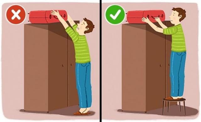 척추에 안좋은 자세,허리에 안좋은 행동 높은곳 물건 꺼내기,팁줌