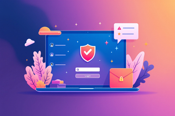 이메일 로그인 화면과 자물쇠 아이콘이 함께 있는 노트북&amp;#44; 피싱 사기에 대한 주의 경고를 표현.