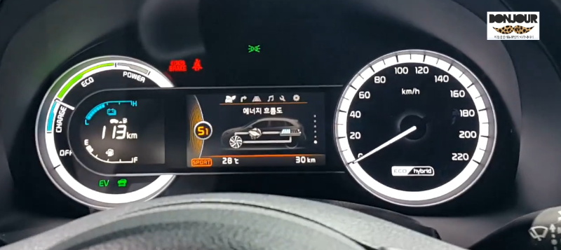 니로 하이브리드 스포츠모드로 변속되었을때의 계기판