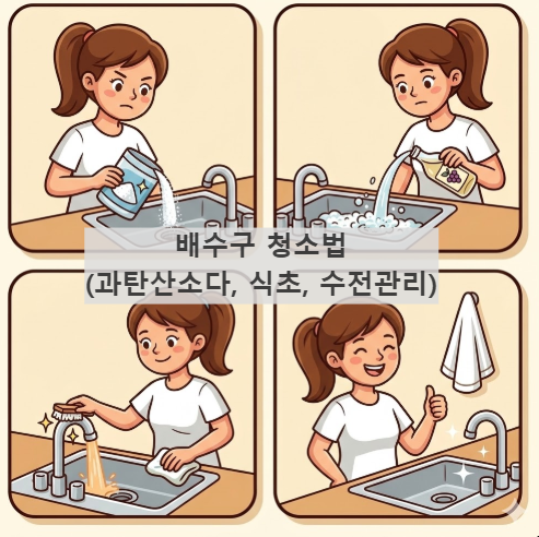배수구 청소법 (과탄산소다, 식초, 수전관리)