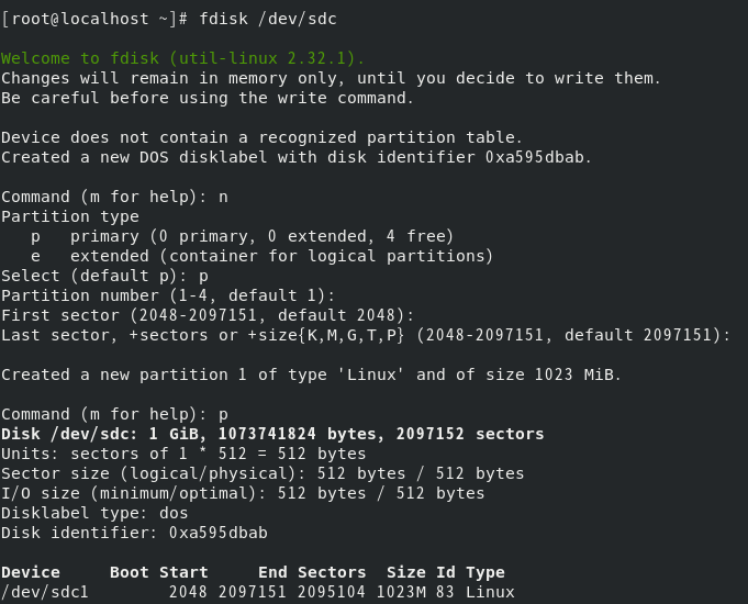 fdisk /dev/sdc