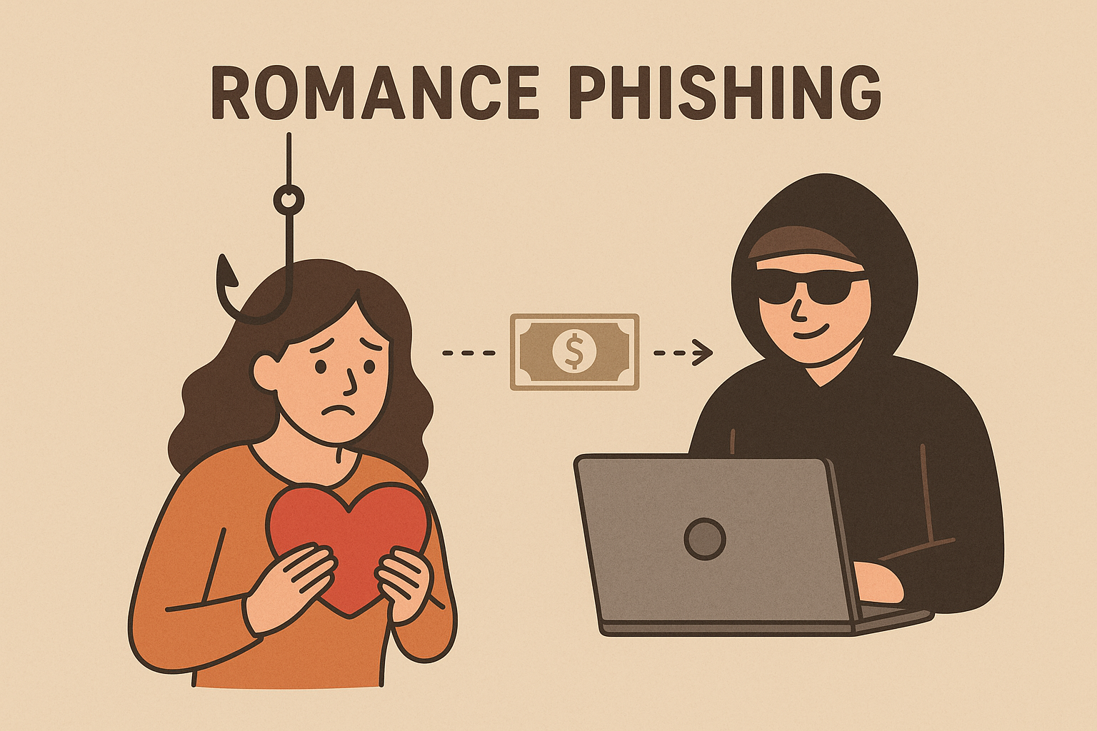 남성이 썬그라스를 쓰고 노트북하는 장면과 여성이 하트를 손에 쥐고 있는 장면