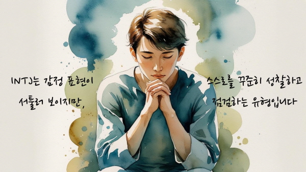 INTJ는 감정 표현이 서툴러 보이지만, 스스로를 꾸준히 성찰하고 점검하는 유형입니다에 관한 그림입니다.