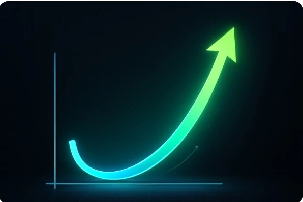 J커브 형태의 급등 그래프 이미지