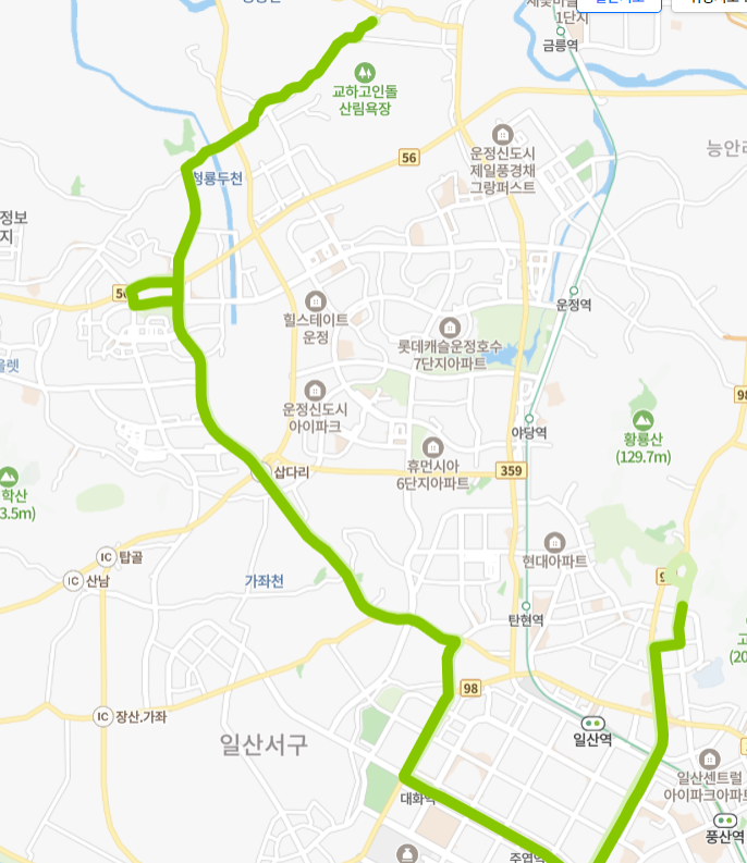 고양-파주-70번-버스-노선-지도