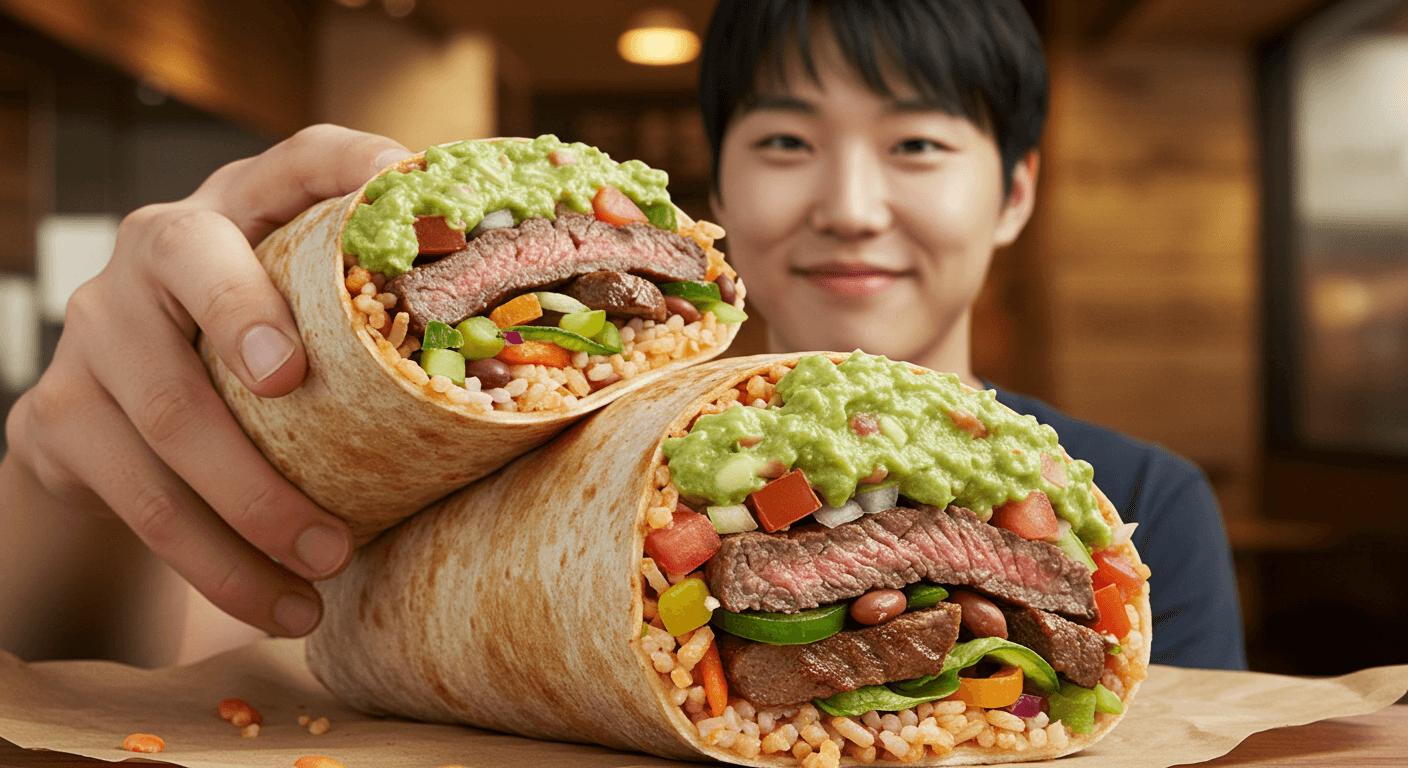 한국인이 치폴레 부리또를 손에 들고 있는 장면 2