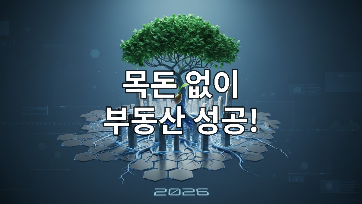 작은 씨앗이 도시 지도에 뿌리를 내리고 크게 자라나는 모습으로, 소액 투자를 통해 성공적인 부동산 자산 성장을 상징하는 이미지.