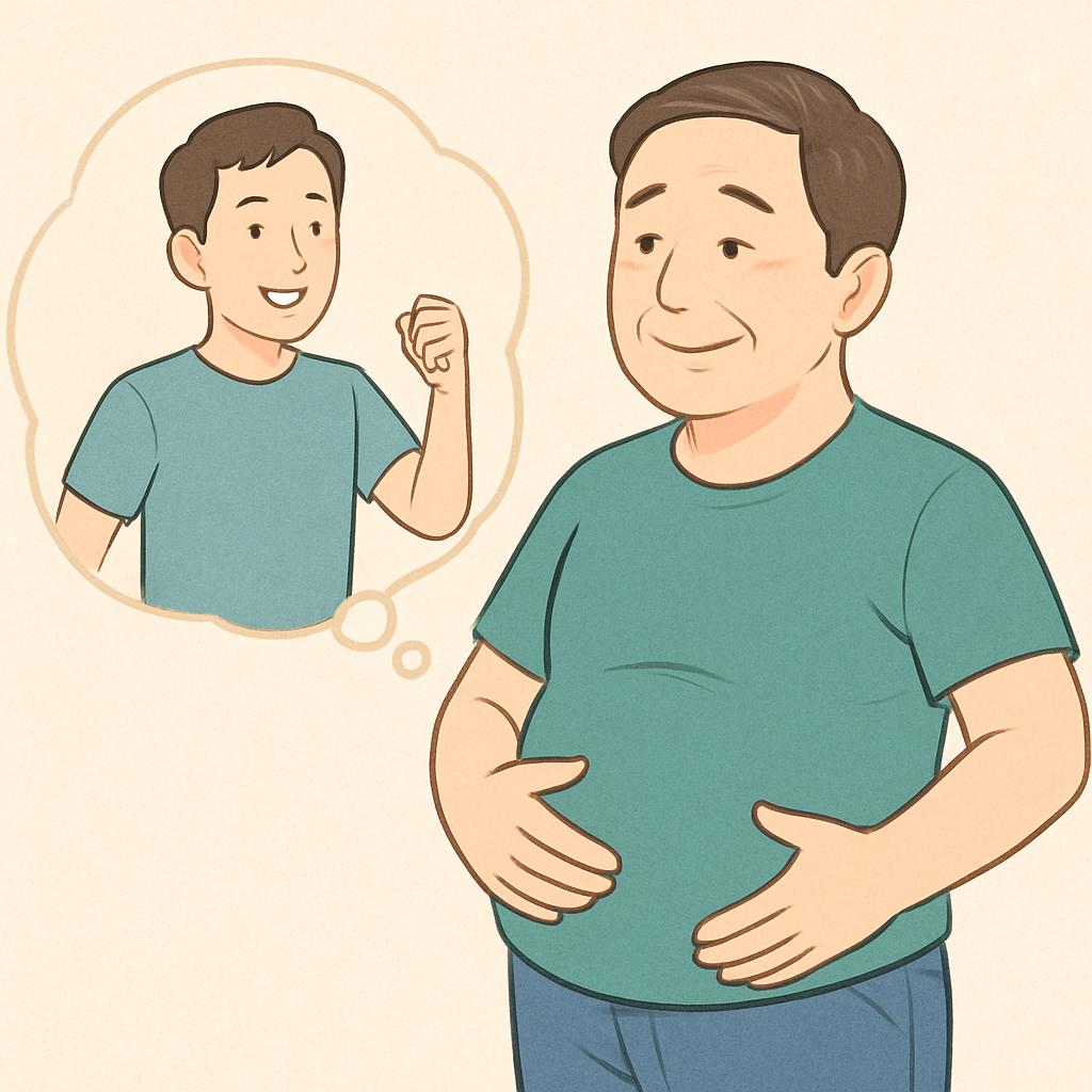 체중조절이 필요한 중년남성의 모습 이미지 만화체 그림