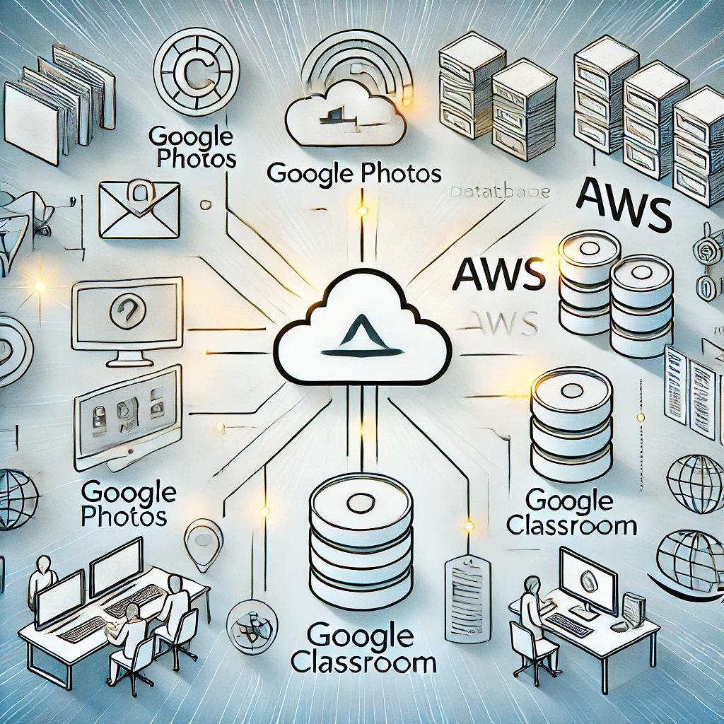 다양한 클라우드 서비스(Google Photos, AWS, Google Classroom)