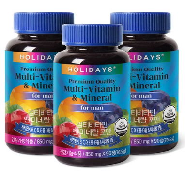홀리데이즈 멀티비타민 앤 미네랄 포맨, 90정, 3개