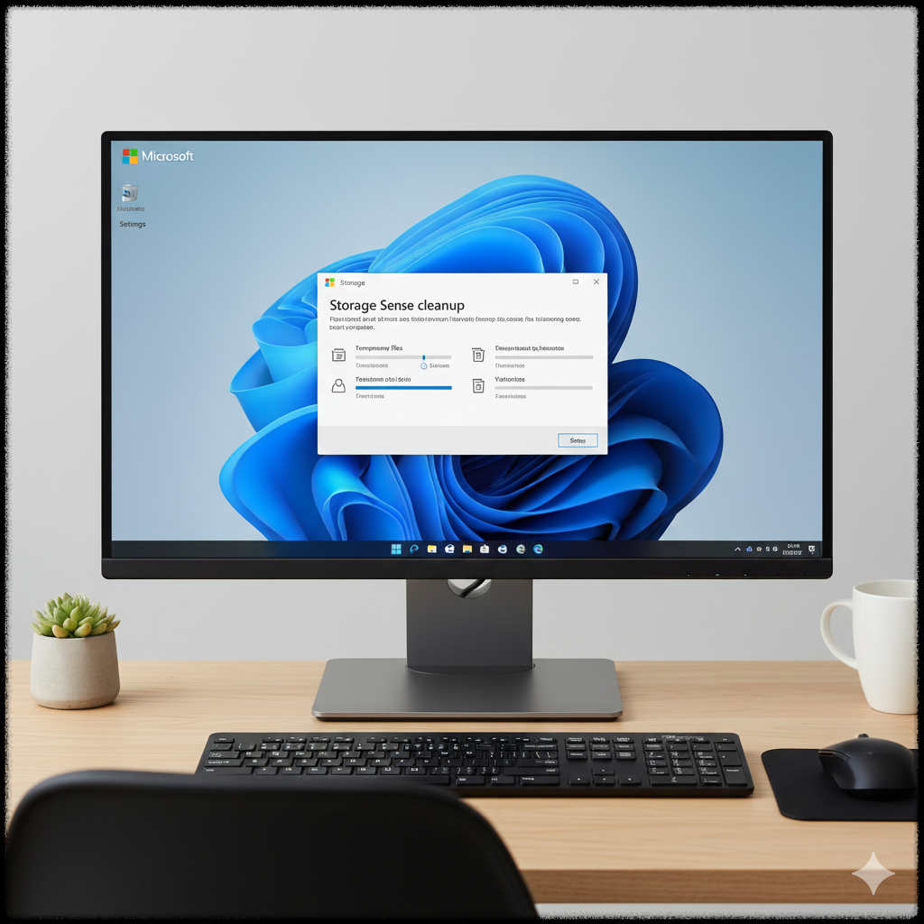 윈도우 11에서 스토리지 센스를 실행해 임시 파일을 정리하는 화면