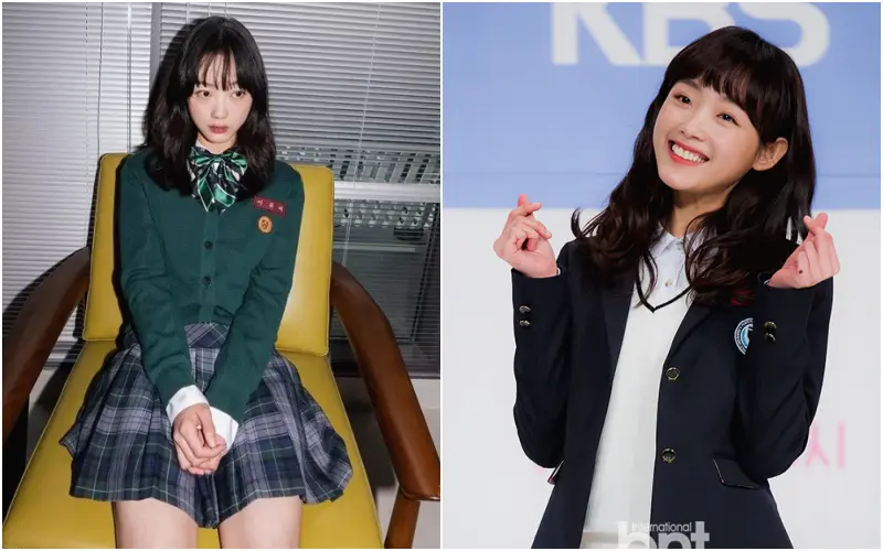 교복입고 귀여운 포즈를 하고 있는 배우 이유미