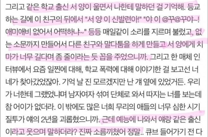 (여자)아이들 수진 학교폭력 폭로글