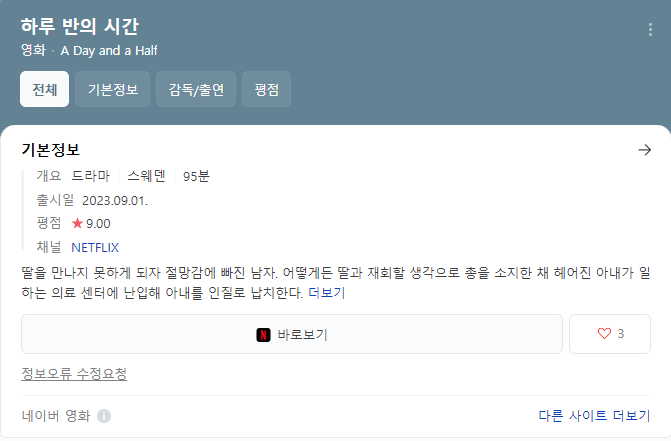 하루 반의 시간 네이버 영화 평점