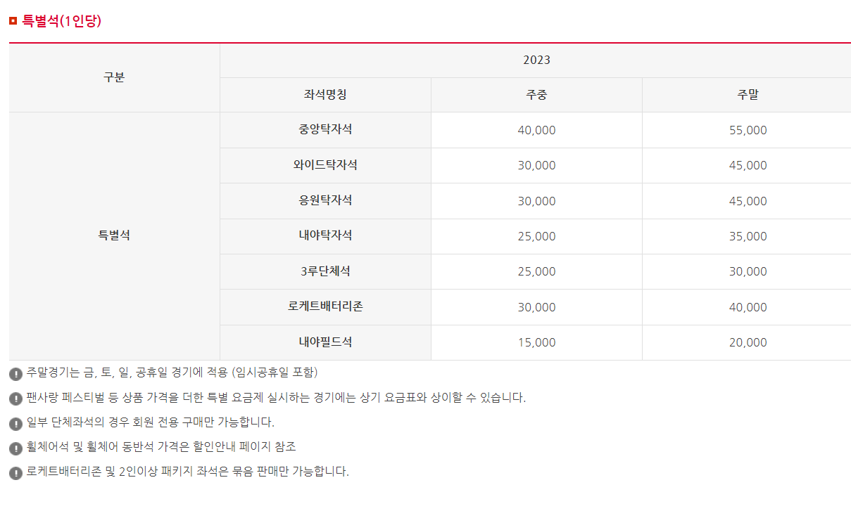 특별석-가격-사직구장
