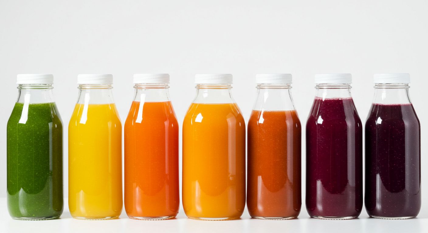 다양한 색상의 디톡스 주스 모음