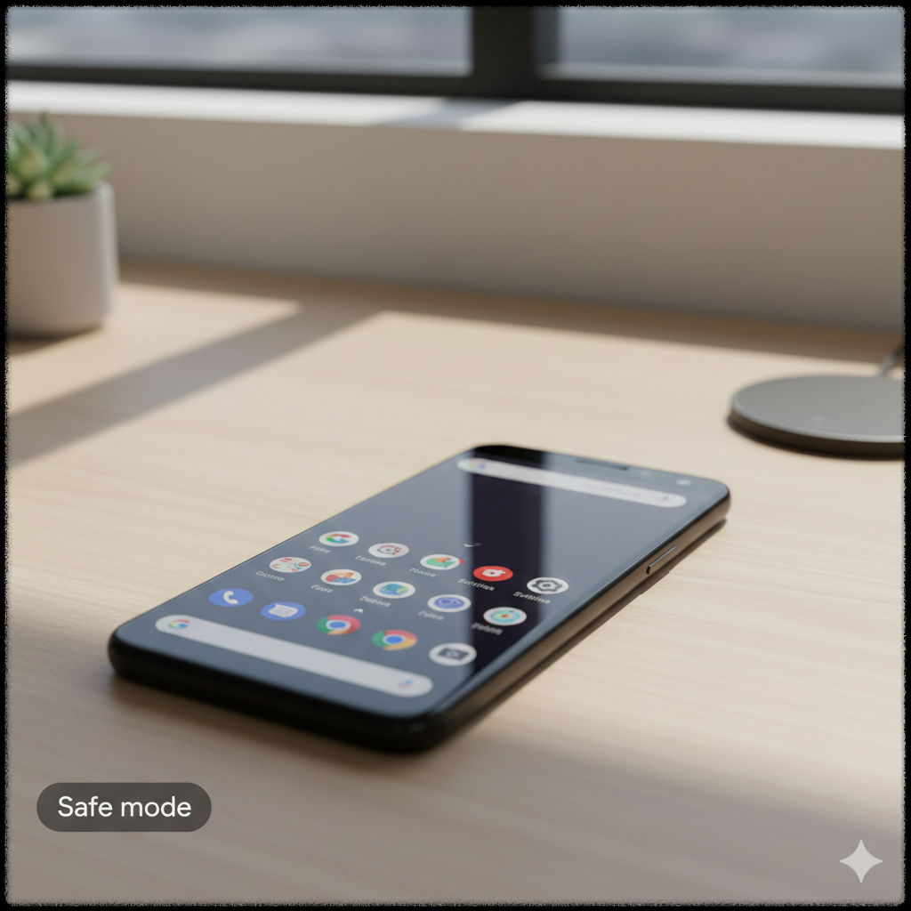 안전 모드에서 기본 앱만 표시된 스마트폰 화면