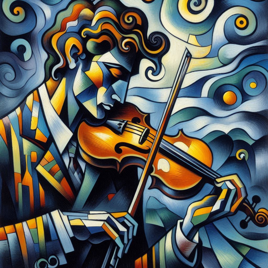 사용된 프롬프트 바이올린 연주하는 음악가, 피카소 스타일,