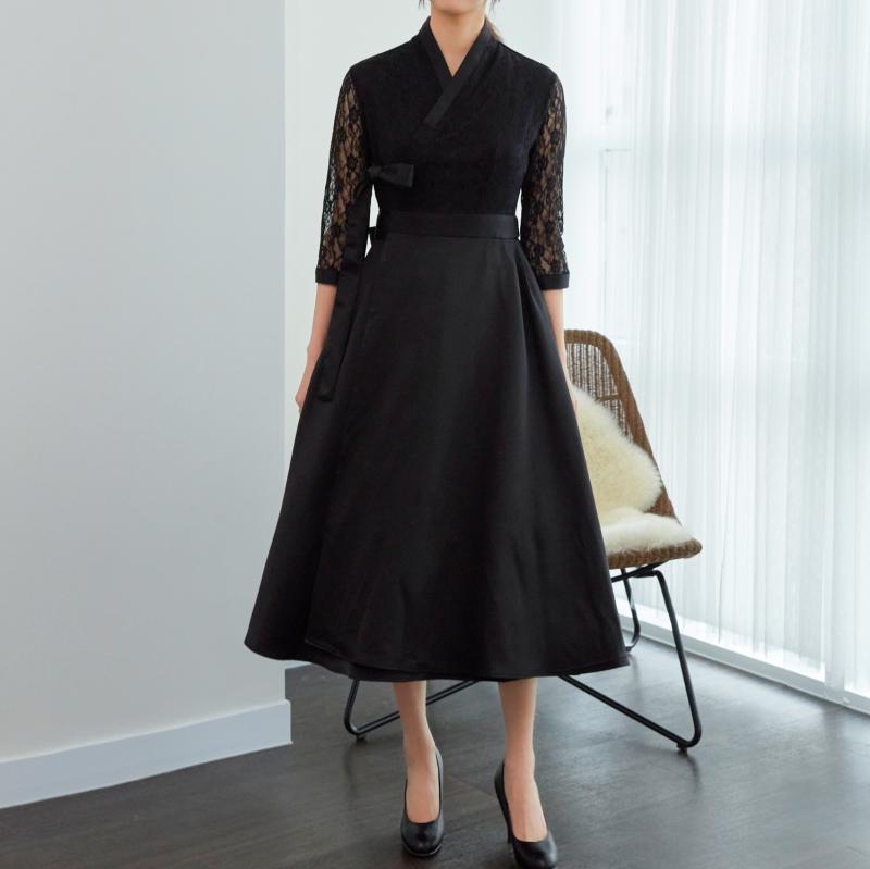 생활한복 흑조 레이스한복 원피스 셀프웨딩 철릭