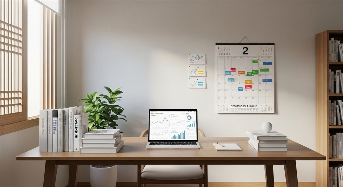 배당 일정을 준비하는 서재 분위기 전경