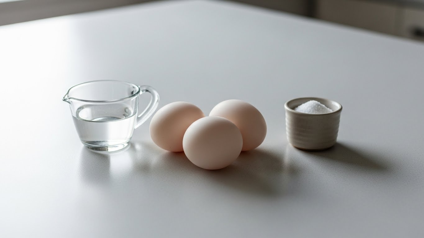 계란과 물을 섞어 계란찜을 준비하는 과정