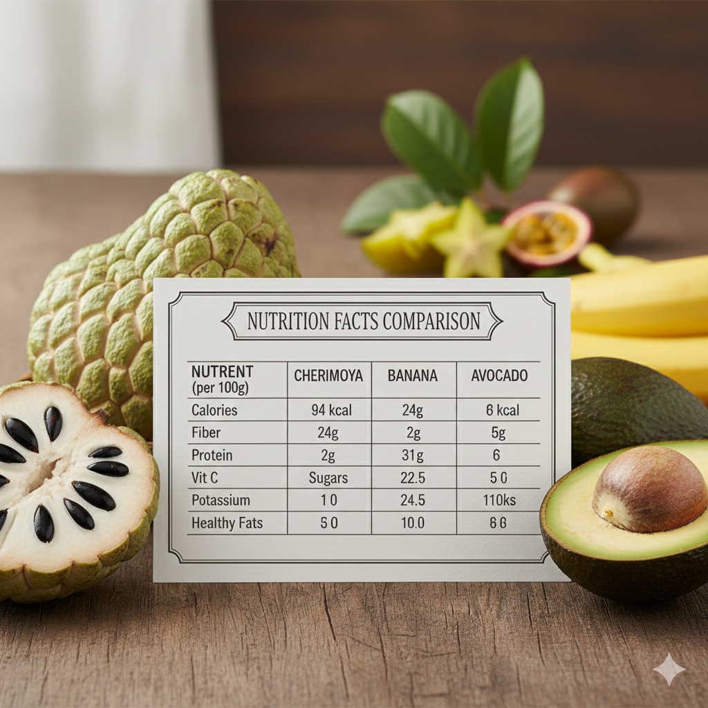 체리모야와 바나나 아보카도 영양성분 비교 표