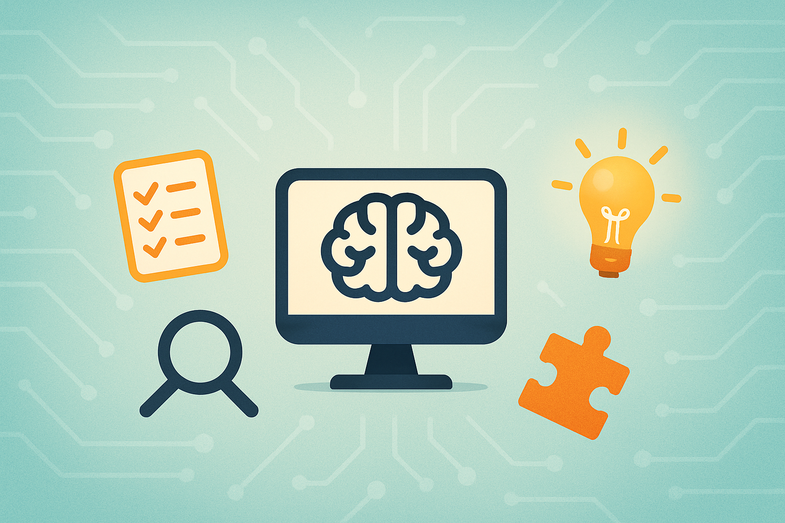 모니터속에 뇌 아이콘, 에이전트 AI 역할