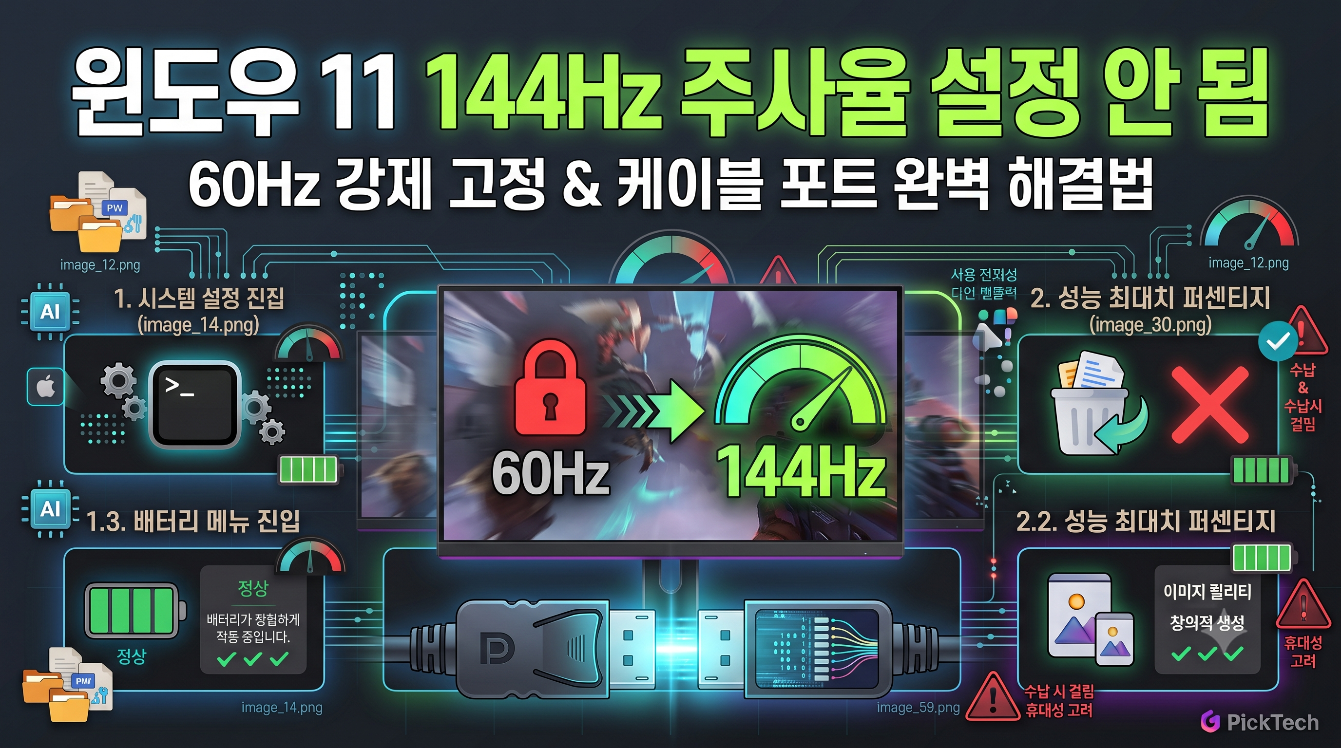 윈도우 11 144Hz 240Hz 고주사율 설정 안 됨 해결법: 60Hz 강제 고정과 케이블 포트 인식 오류 대처