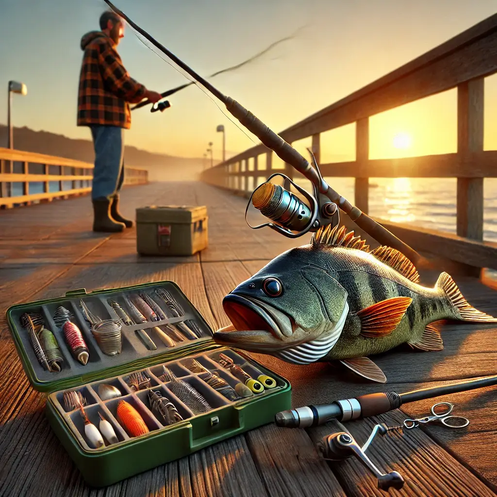 방파제에서 낚시 장비를 준비하는 낚시꾼